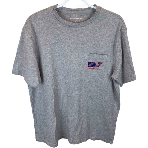 Vineyard Vines Grey Logo Stars  Blue Red Whale Short Sleeve Tee T-Shirt Men's M - Picture 1 of 7
